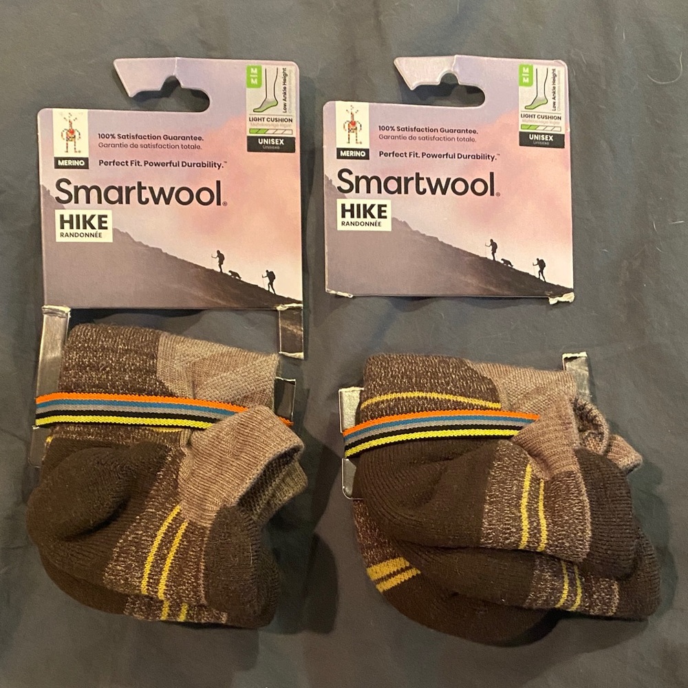 Two Smartwool Unisex Athletic Socks - Brown with Yellow Stripes